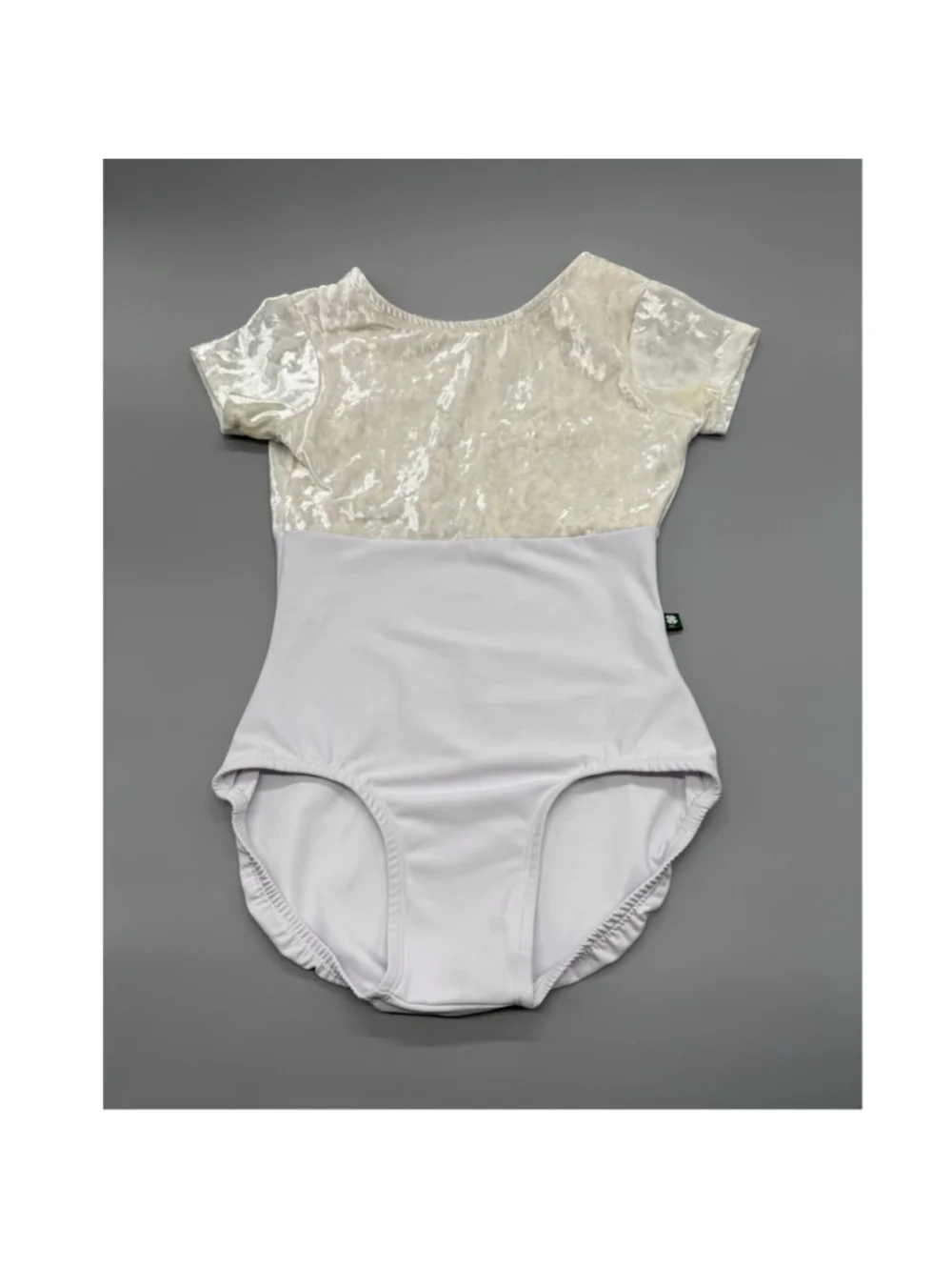 Luckyleo Dancewear Women's Short Sleeve White Velvet Accent Leotard